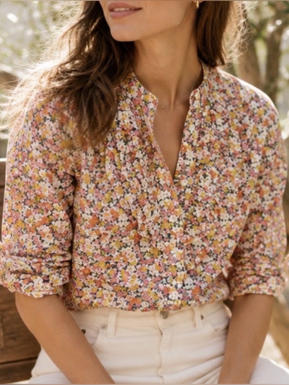 J. Crew Band-collar ruffle-front shirt in Liberty® Libby floral, size XS
